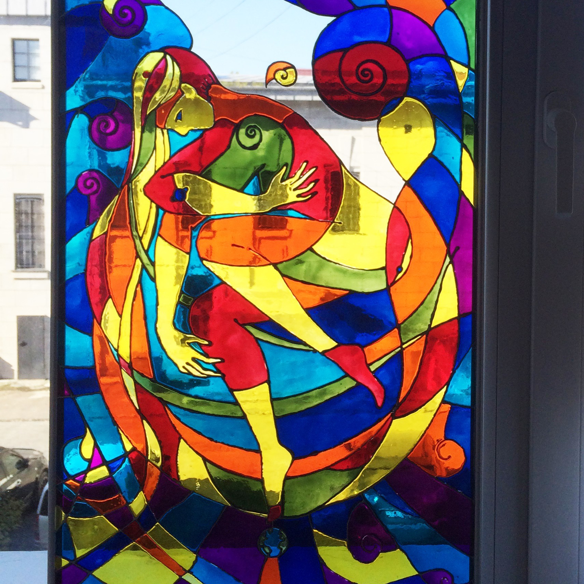 «Живой холст». Акрил, витражные краски, 50х100 см., 2023 