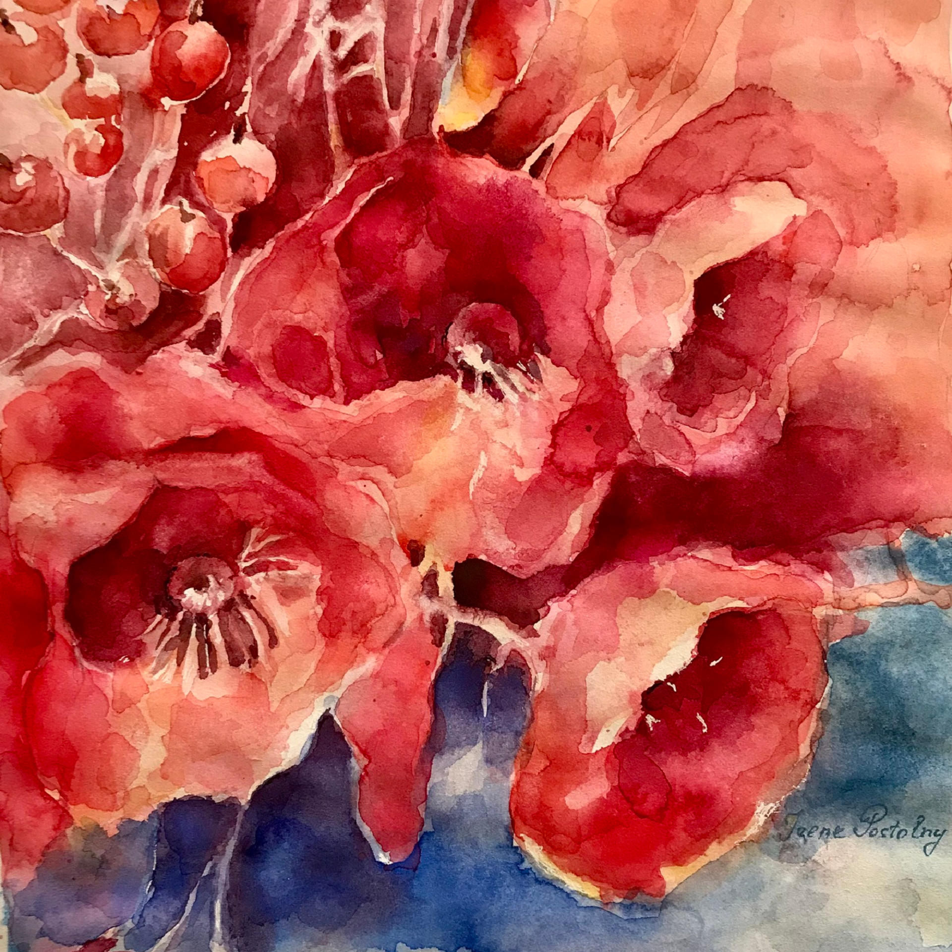 Watercolor painting Passion Flowers - to buy watercolor art