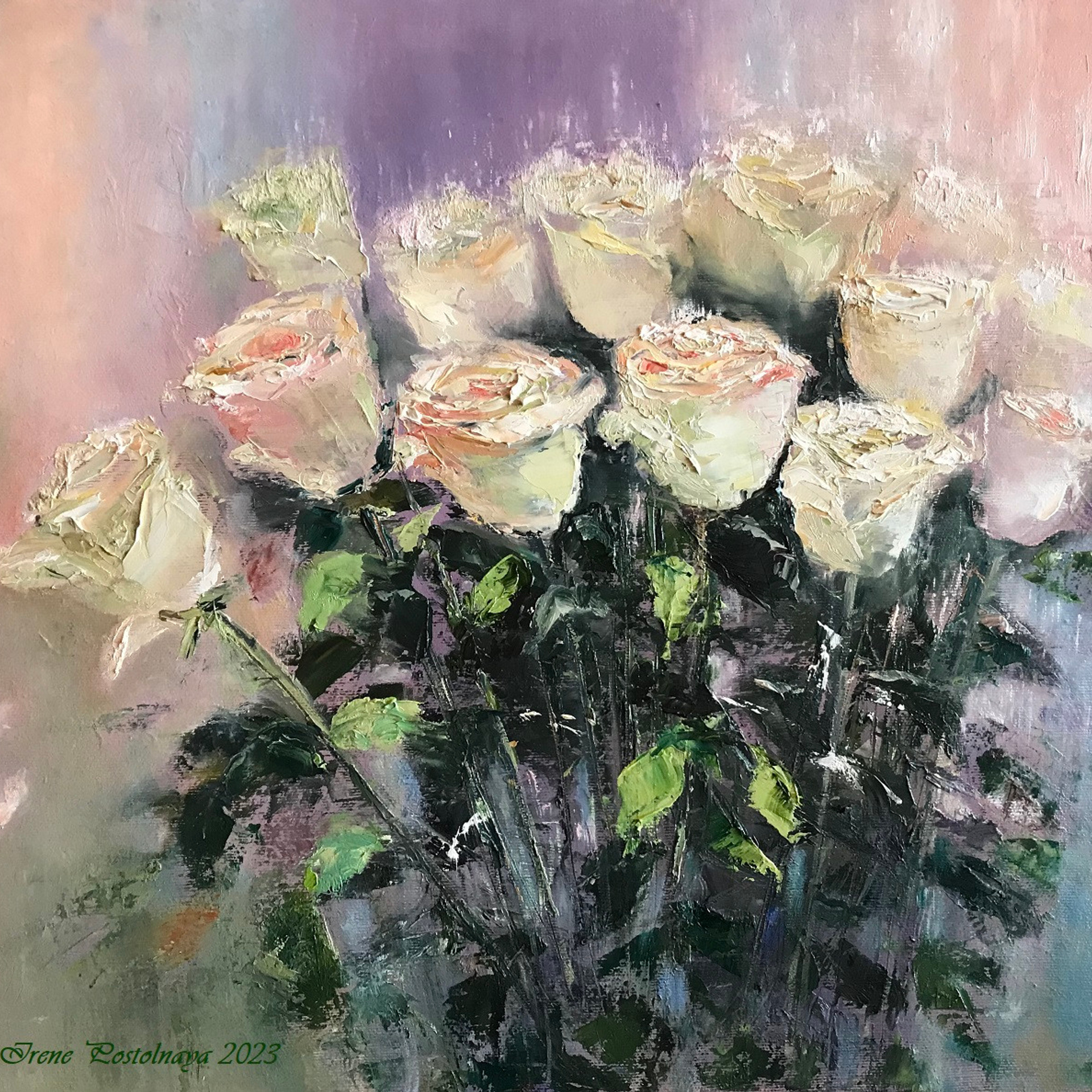 Sunny morning. Bouquet of roses. Painting, oil on canvas, 40x50 cm, Buy roses as a gift