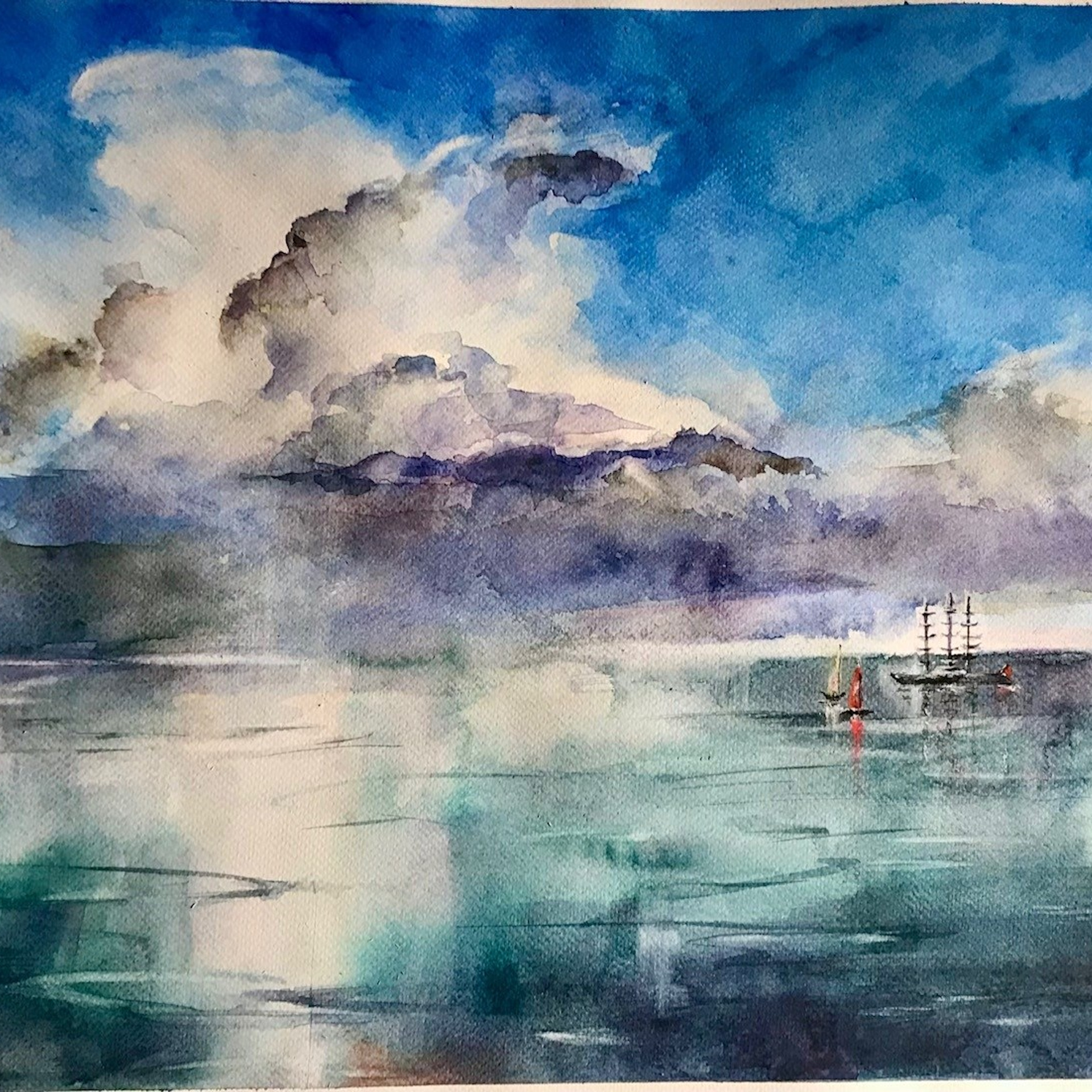 To buy a painting with the sea, sky, yachts. Seascape