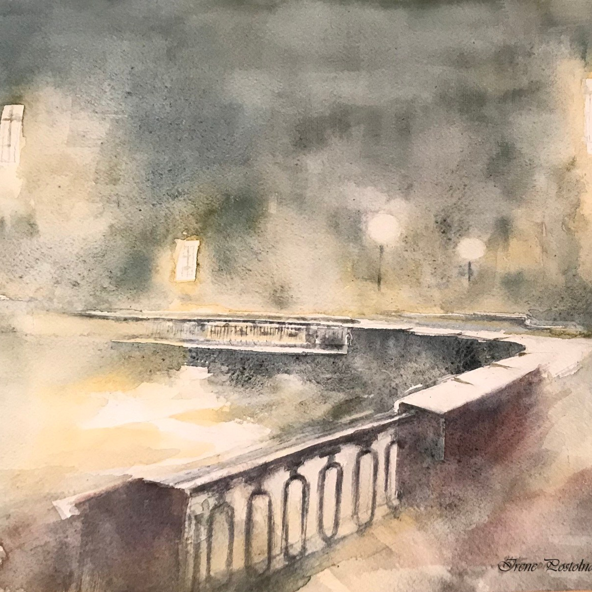 "Сонный город" - по мотивам картин Константина Куземы, акварель, Ирэн Постольная