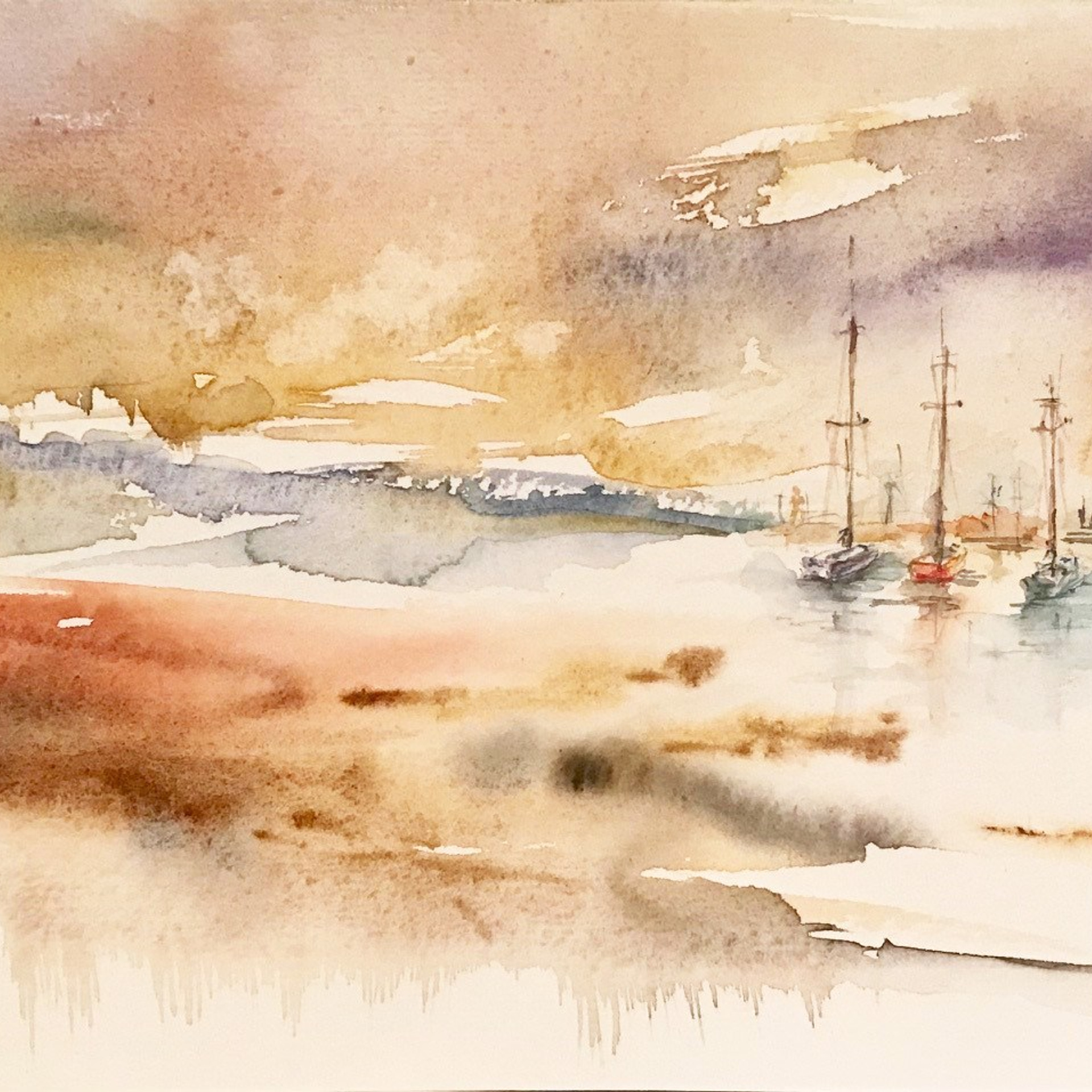 To buy Landscape with the sea and sailing yachts, painting by Irene Postolnaya
