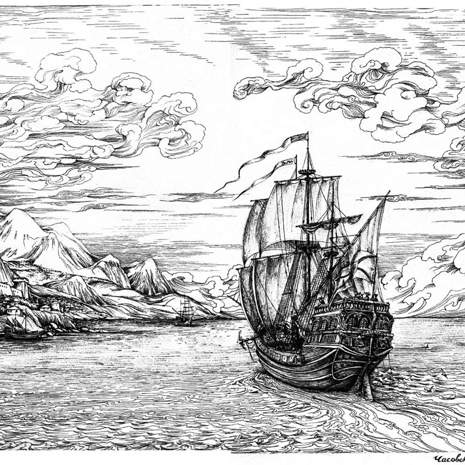 Проект «Великое путешествие». Рисунки обоев для 1ой Московской обойной фабрики.