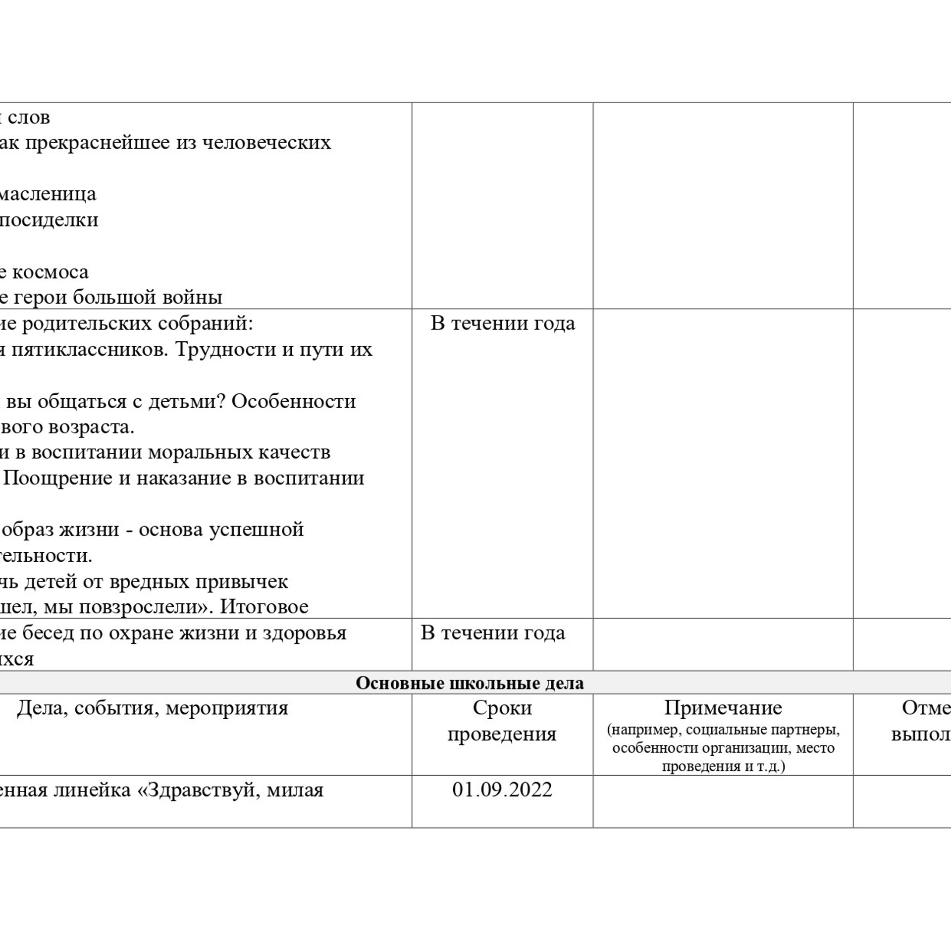 План воспитательной работы 2022-2023