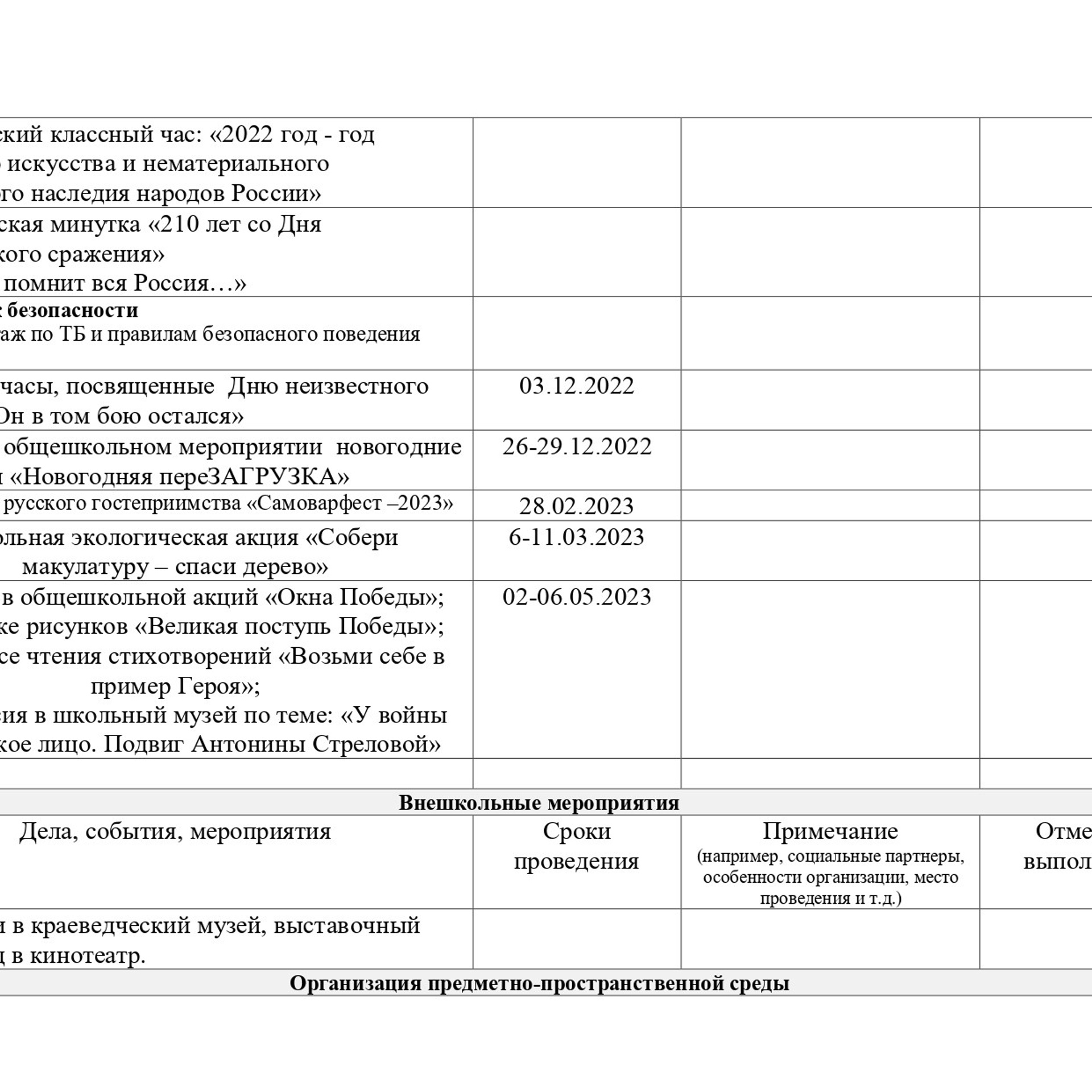 План воспитательной работы 2022-2023