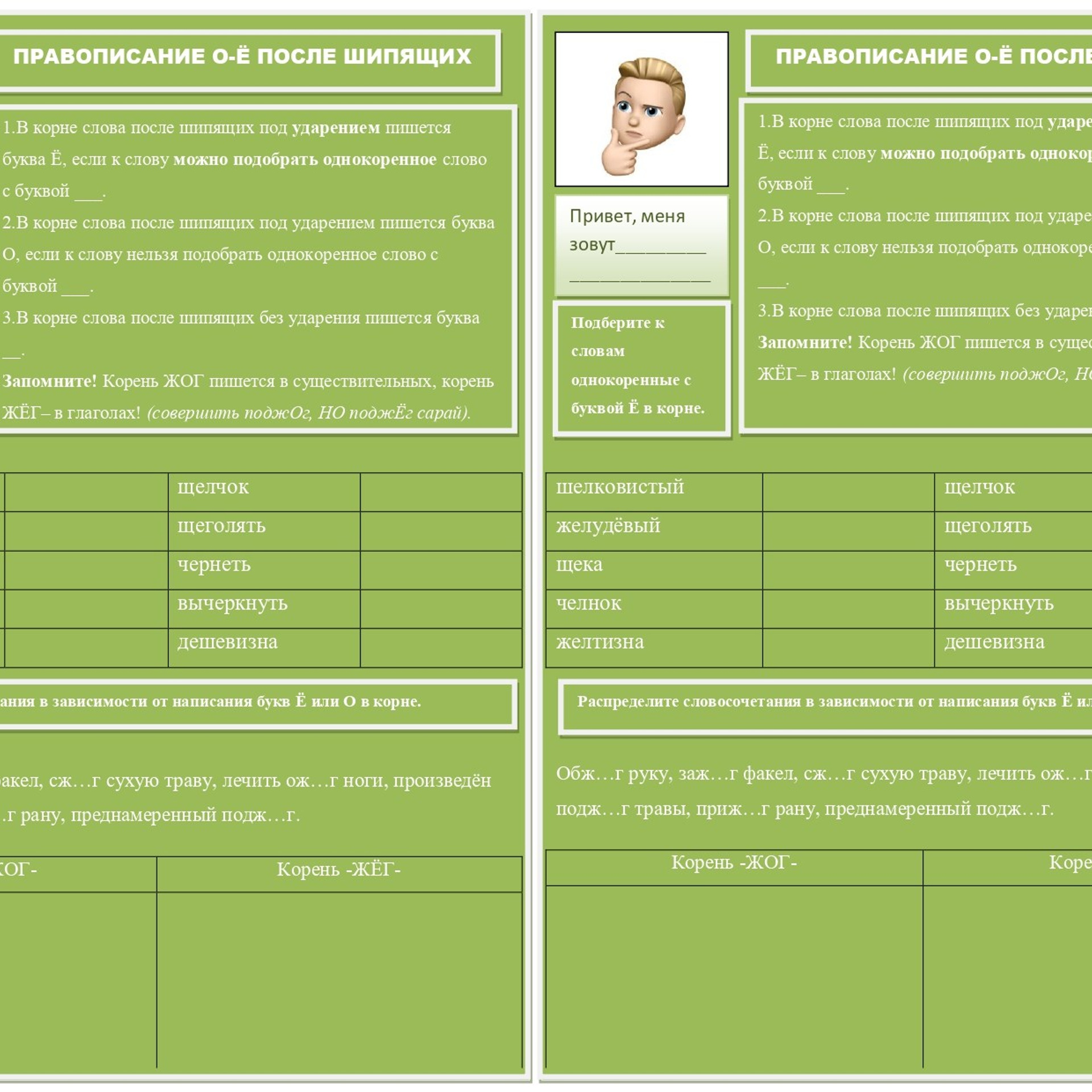 Правописание О/Ё после шипящих и Ц
