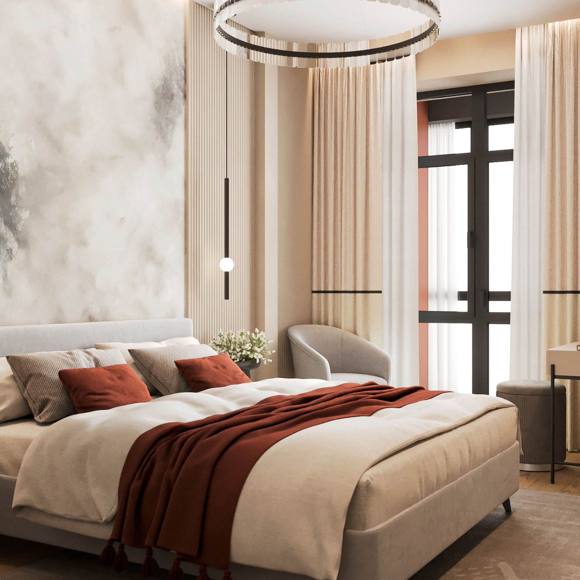 Спальня с гардеробной и балконом