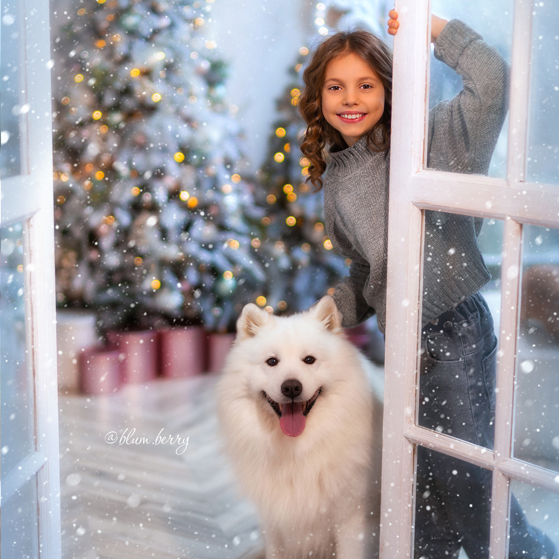 Новогодняя с самоедом и кроликом. Детский и семейный фотограф в Краснодаре Анастасия Blumberry