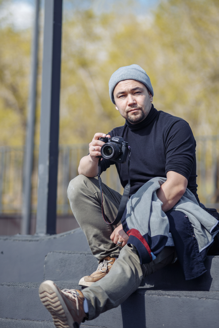 Фотограф Алексей Раднаев с камерой