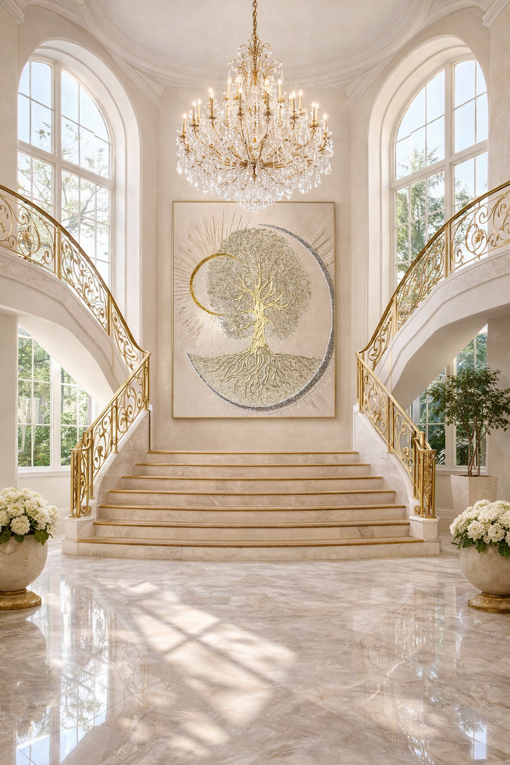 картина древо жизни, древо рода, luxury картина, интерьерная картина, элитный декор, картина с золотой поталью, картина с натуральными камнями, картина для холла, символическая картина, premium wall art, дизайнерская картина.