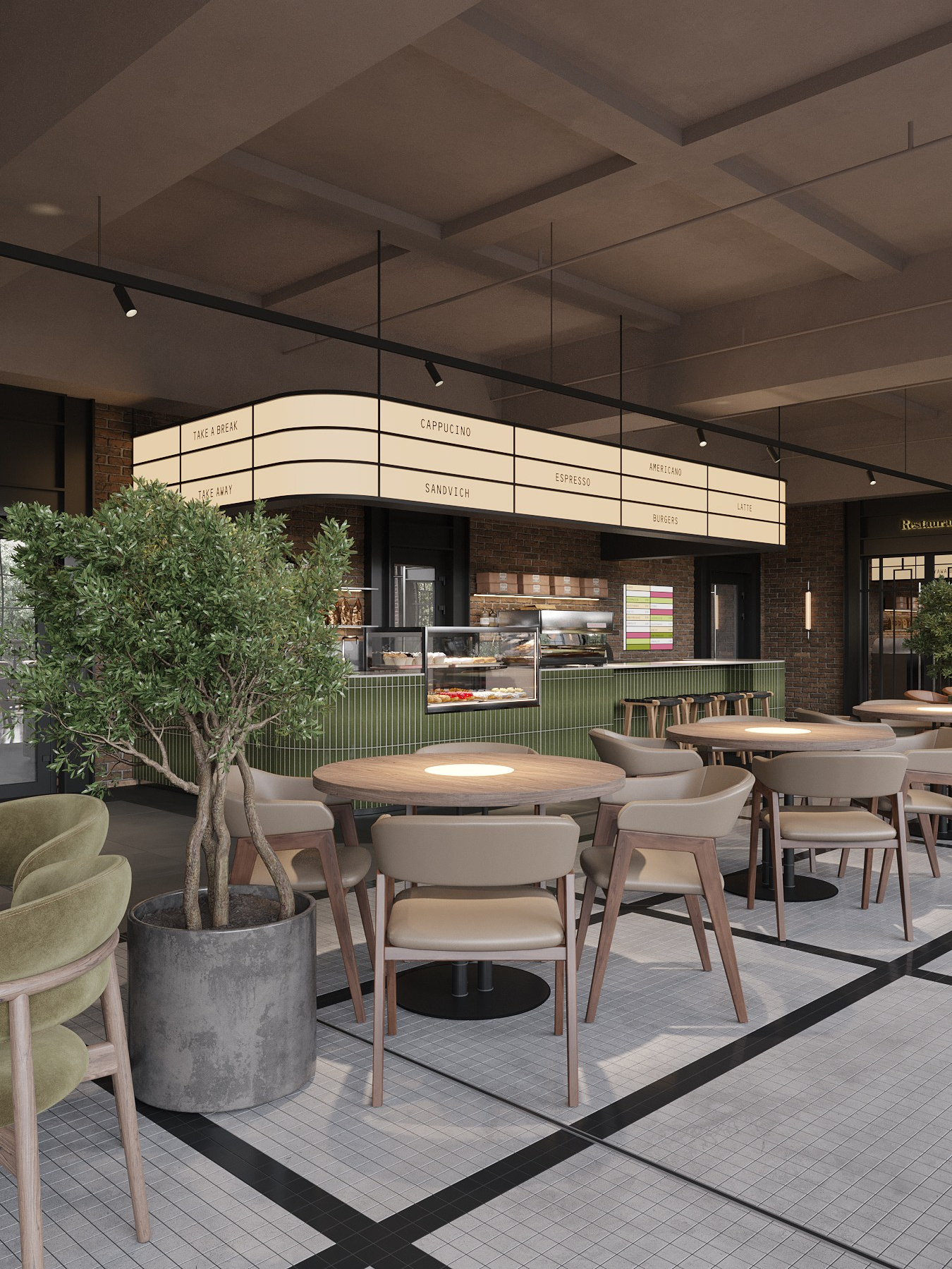 ФУДКОРТ КРК «ЗАРЯ» / кинотеатр, 300 м². Rezells Architects — студия дизайна жилых и коммерческих интерьеров