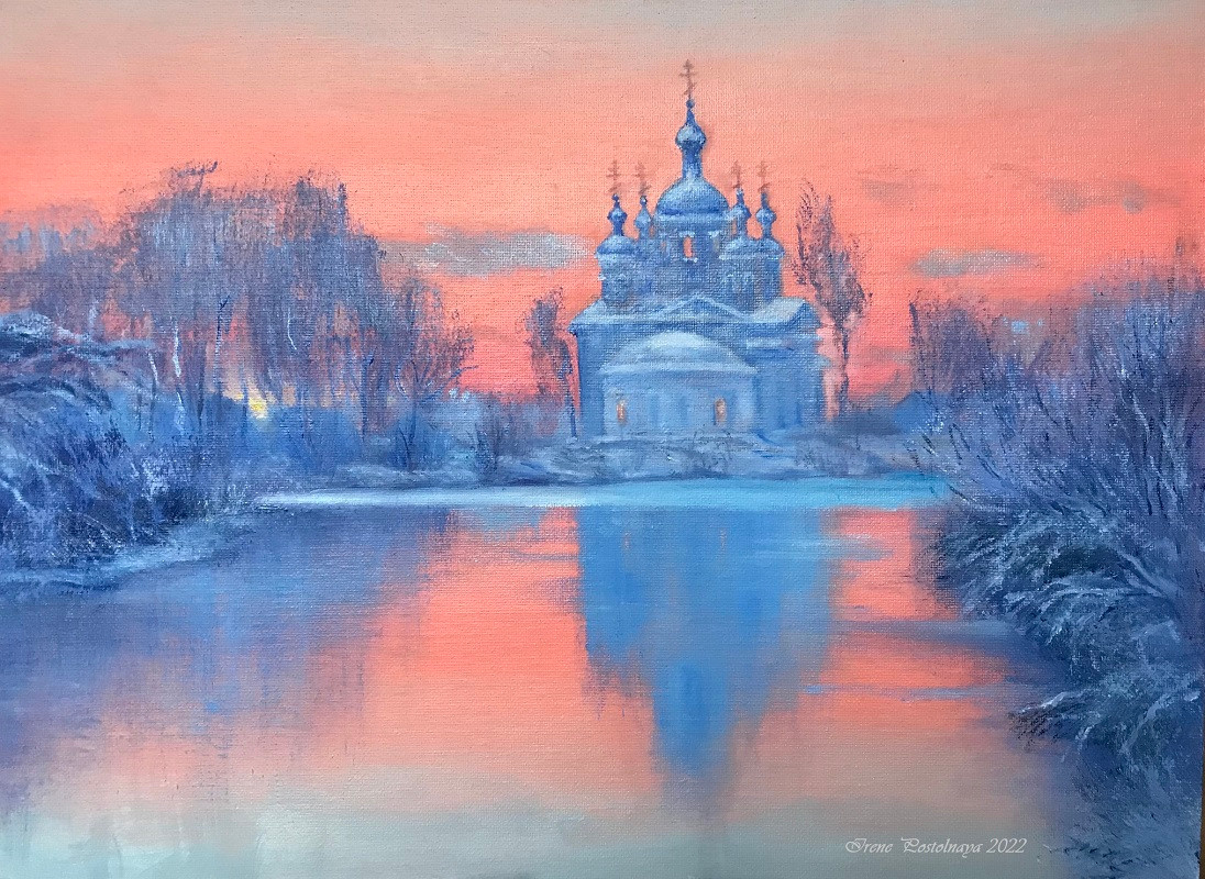 Картина в продаже. Картина в подарок купить. Храм. Русская церковь. Рождество.
