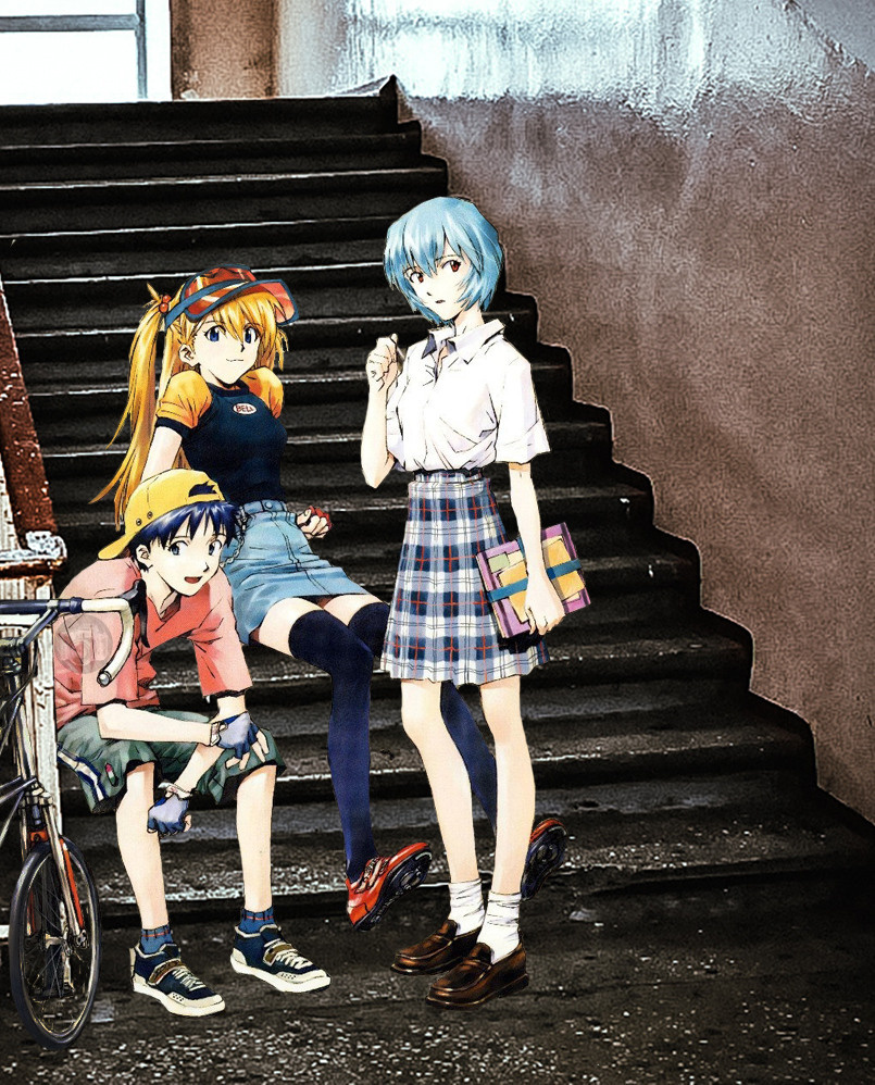 Синдзи Аска и Аянами в подъезде