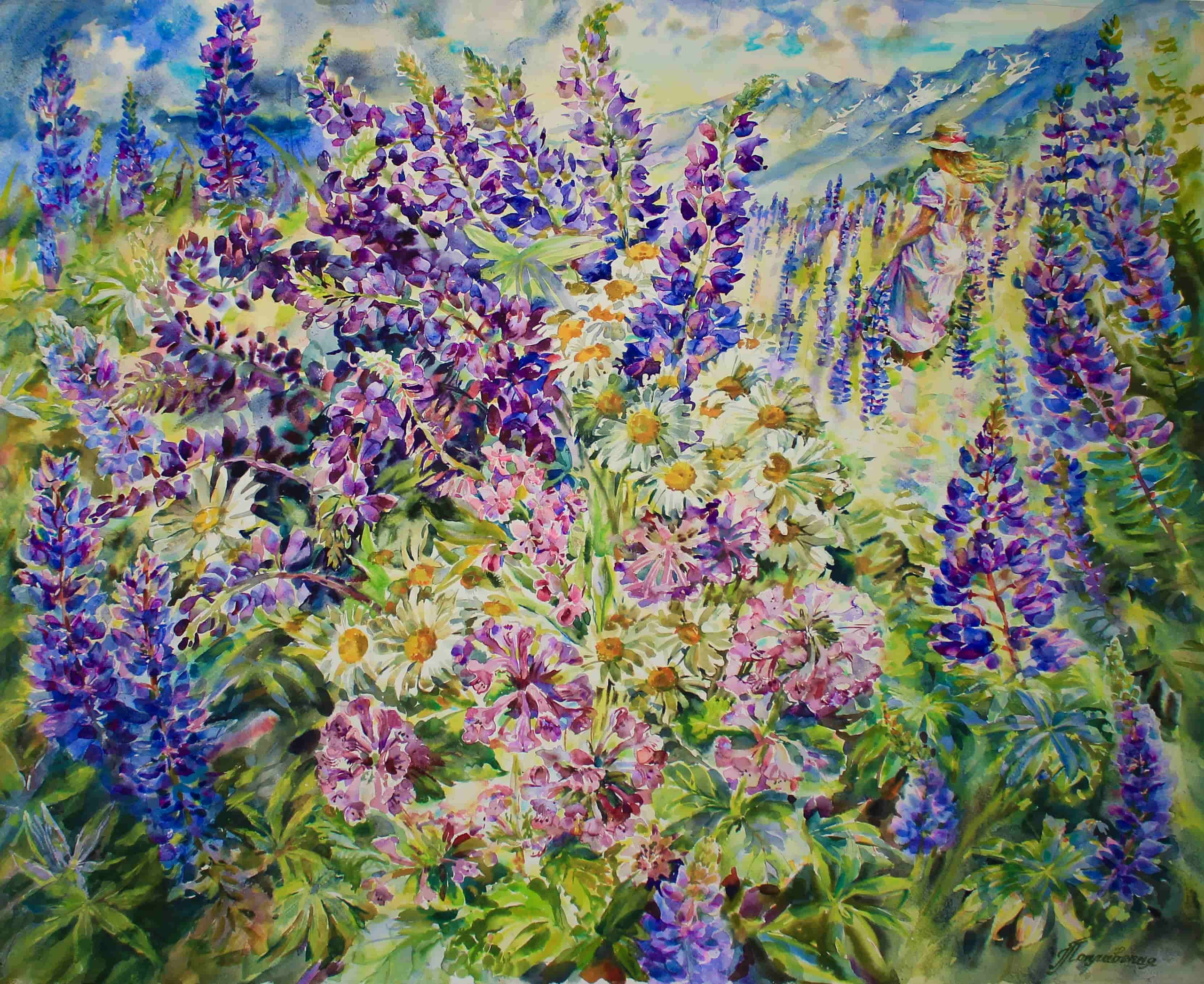 «Прогулка в горах среди люпинов». Свет акварели Галины Поплавской