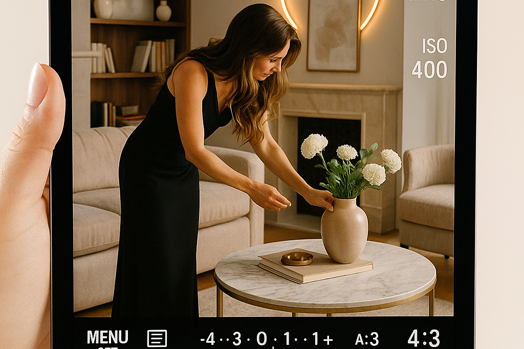 Стилист занимается стилизацией пространства для фотографии