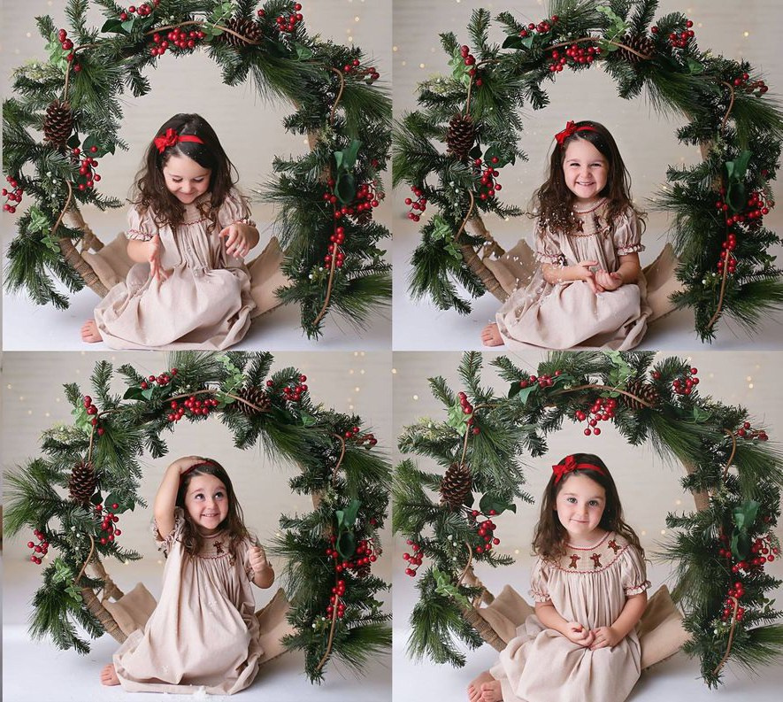 Девочка с леденцами на новогодней фотосессия в детском саду