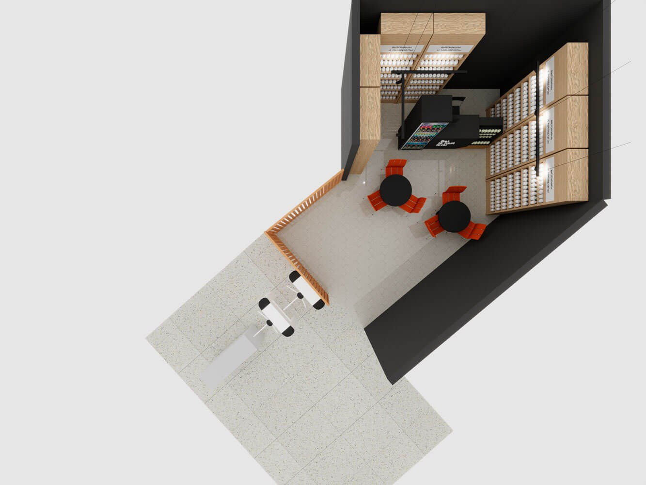3D-визуализация магазина спортивного питания с кафе зоной — Анапа | Портфолио