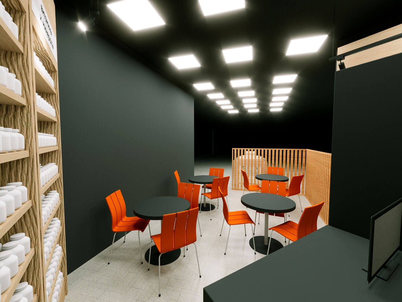 3D-визуализация магазина спортивного питания с кафе зоной — Анапа | Портфолио