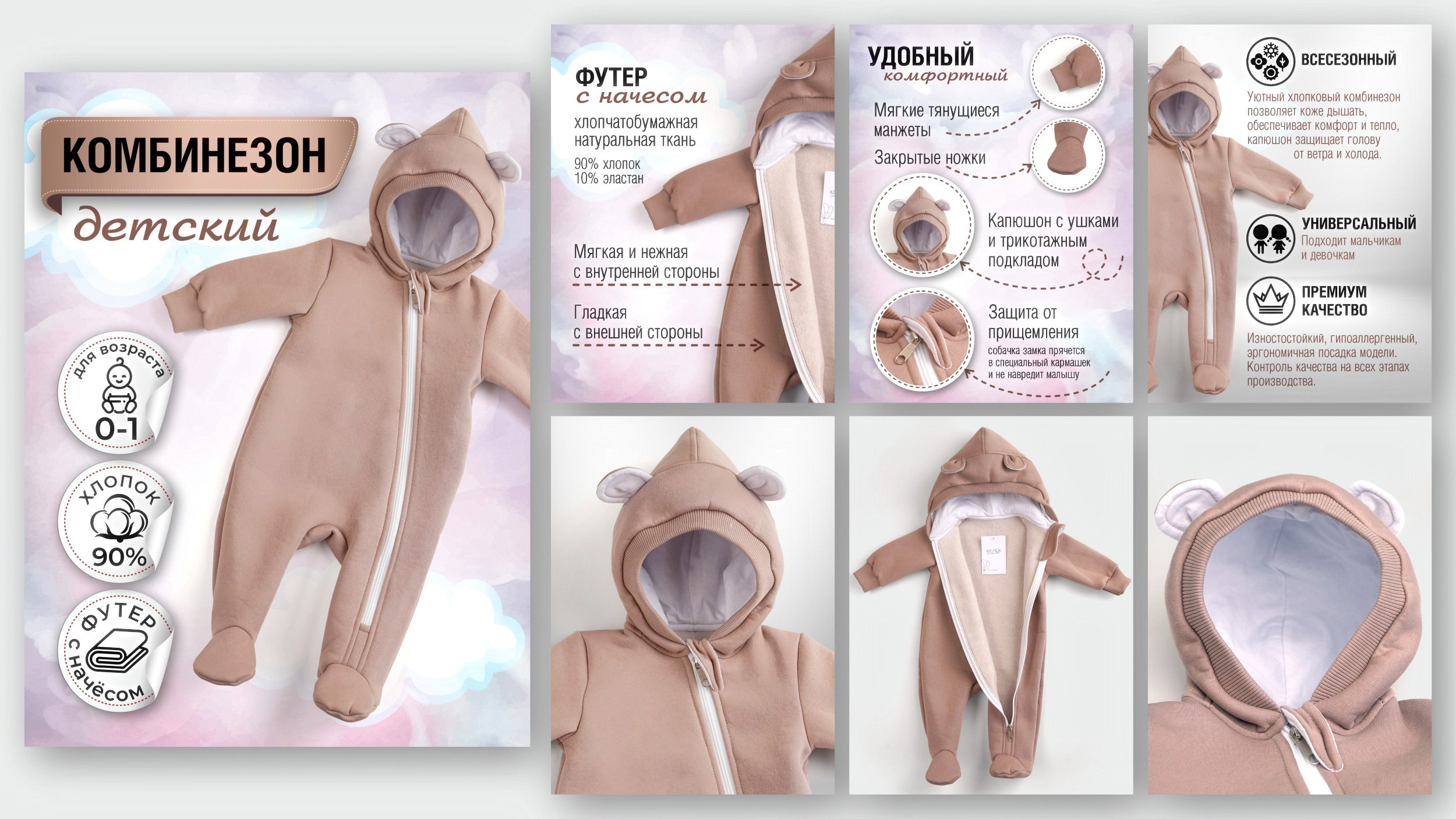 Карточки товара с инфографикой детского комбинезона