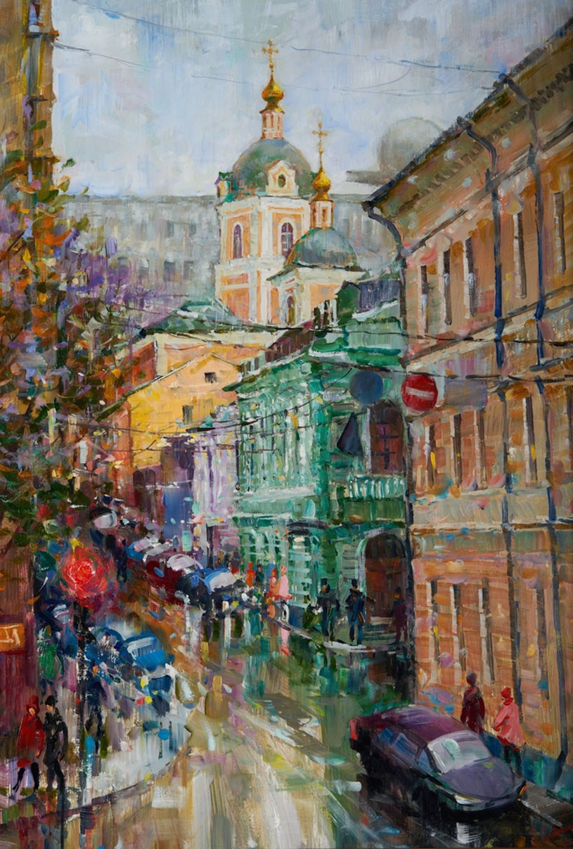 Картина маслом старая Москва, холст масло, городской пейзаж художник Станислав Скобелев