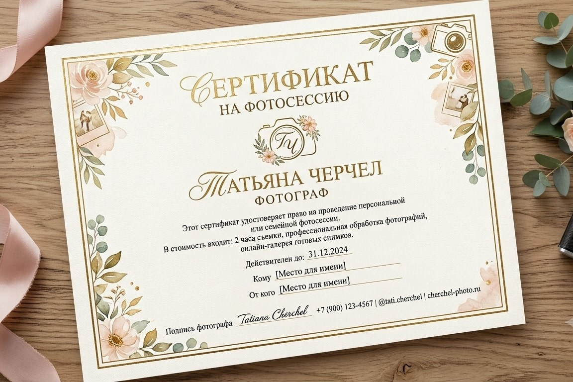 Сертификаты на фотосесиюПодарите любимым эмоции, которые останутся навсегда. Идеальный подарок по любому поводу!