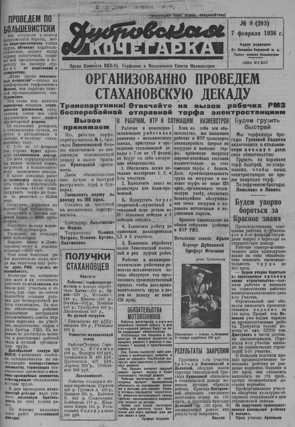 Выпуски газеты за 1936 год. История Назиевского городского поселения