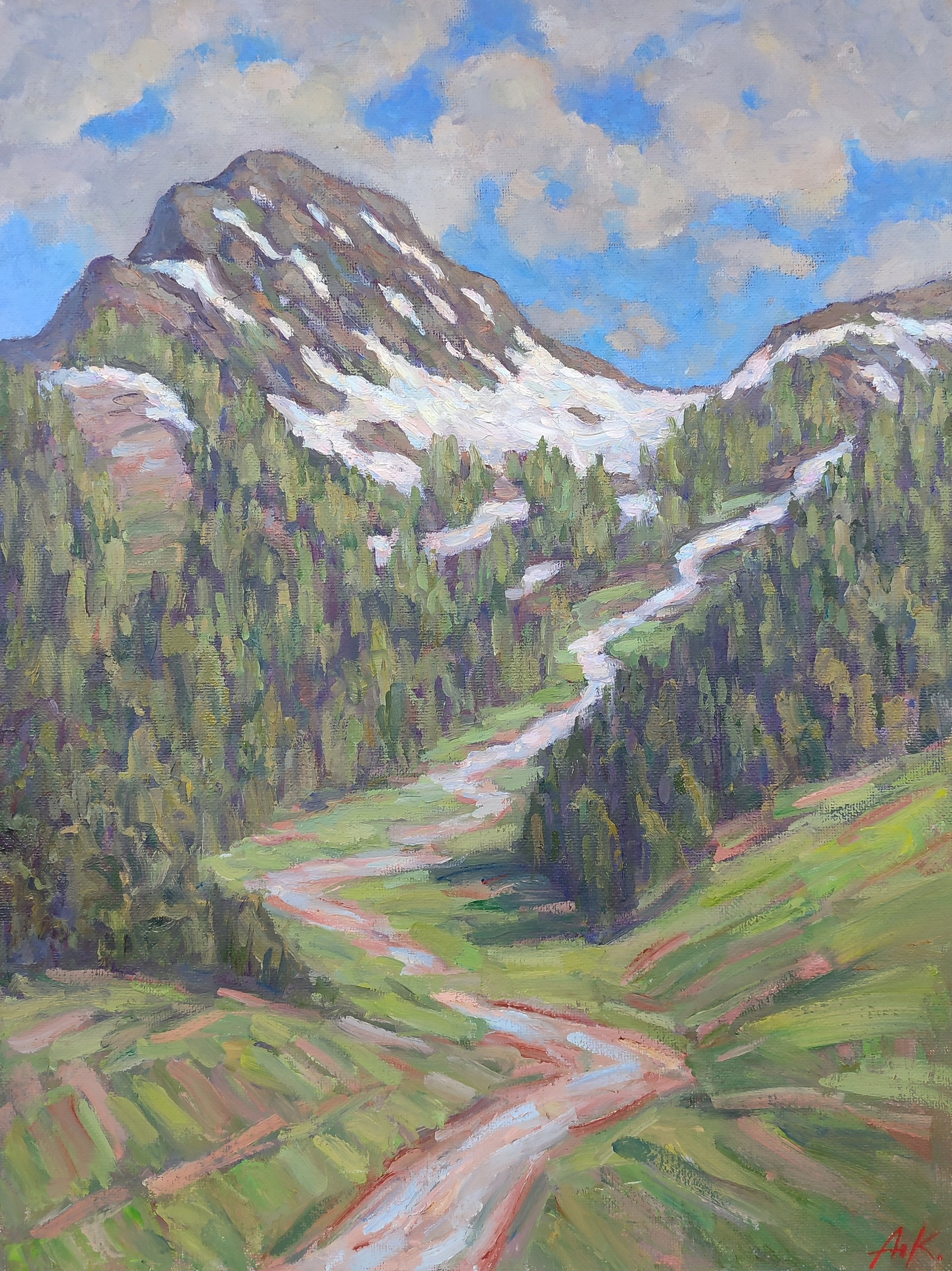 Горы Красной поляны весной, картина маслом 