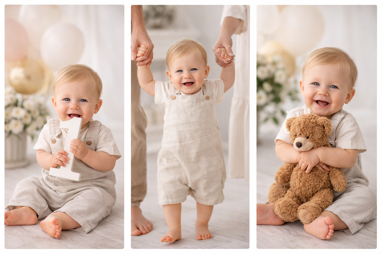 фотосессия на 1 год мальчика в студии с декором и воздушными шарами фотограф Карасёва Елена