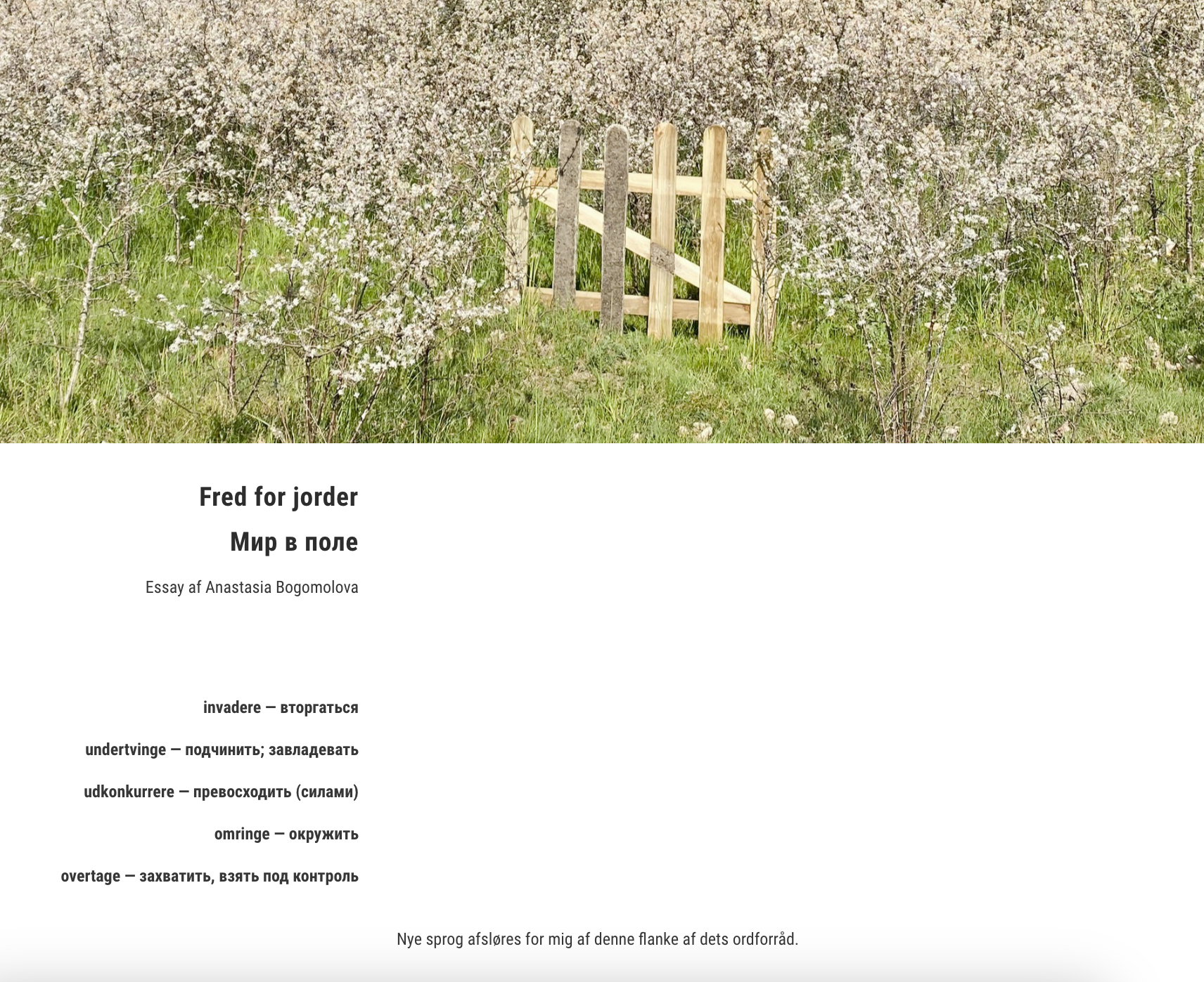 Эссе «Мир в поле» — теперь на датском языке
