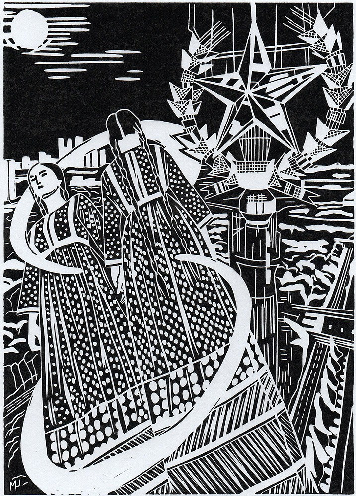 Линогравюра "Снова зима", автор Мария Чудина