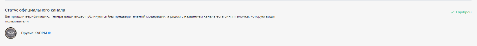 Получена Синяя галочка в Rutube!