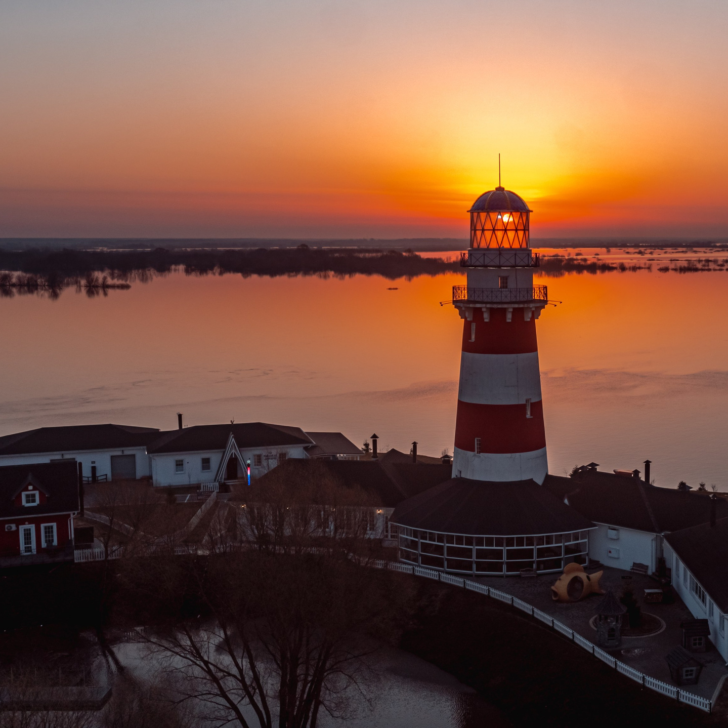 Fishing village in Shumashi, Ryazan region. Photo of spring flood. Aerial photography from a drone.