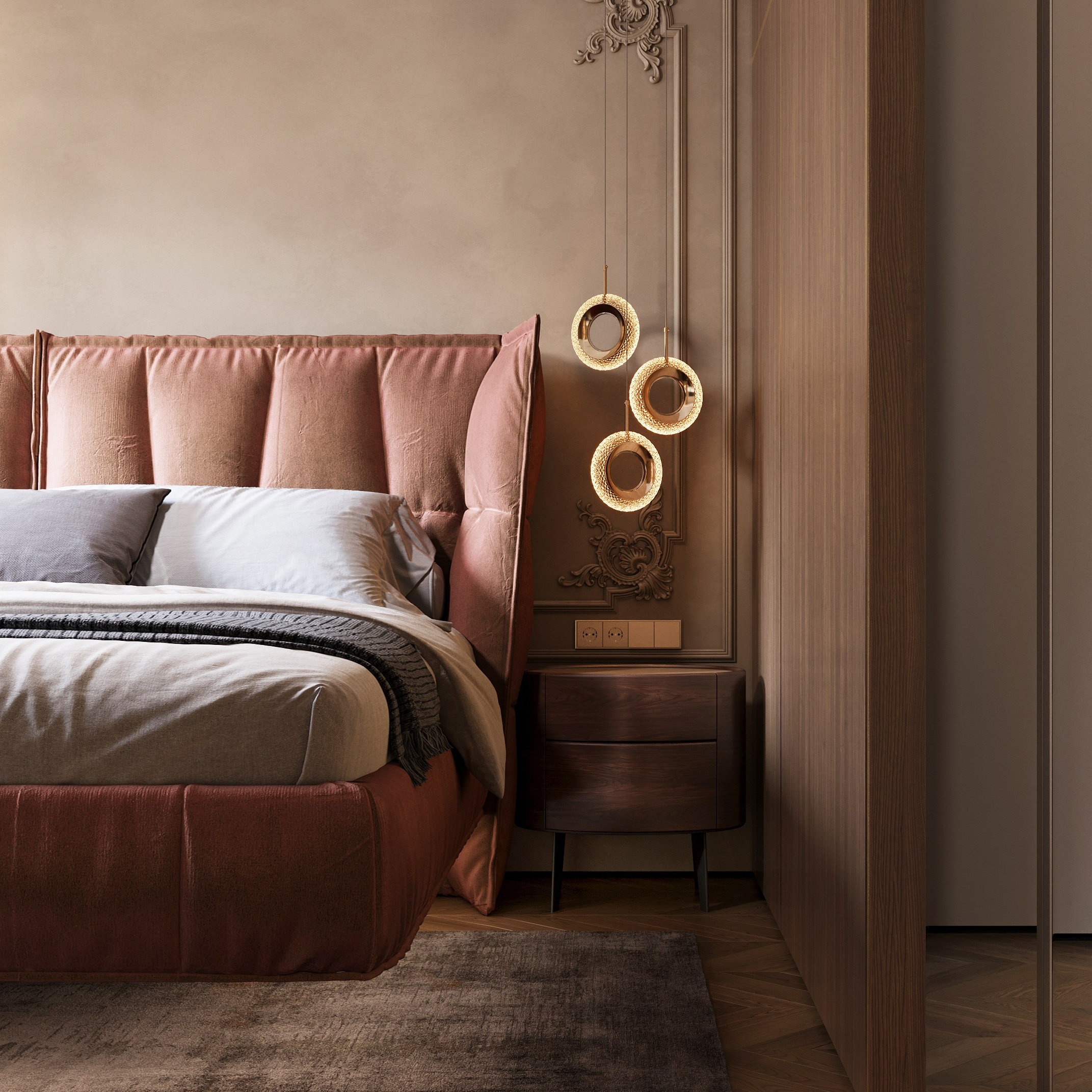 дизайн спальни, интерьер спальни, дизайн интерьера Санкт-Петербург, дизайнер интерьера интерьеров, сочный интрьер