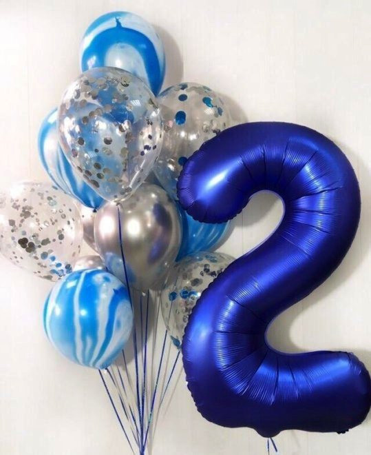 Шары с синими цифрами. Студия праздничного декора