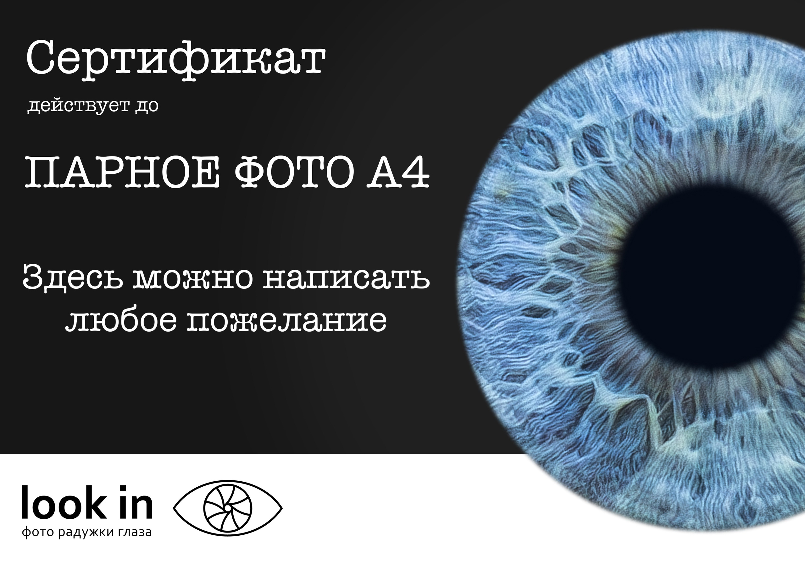 Подарочный сертификат. Фото радужки глаза LOOK IN