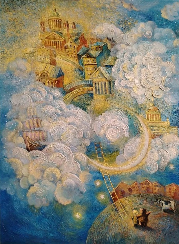 Город, виды Санкт-Петербурга, ангелы, облака, фантазии
