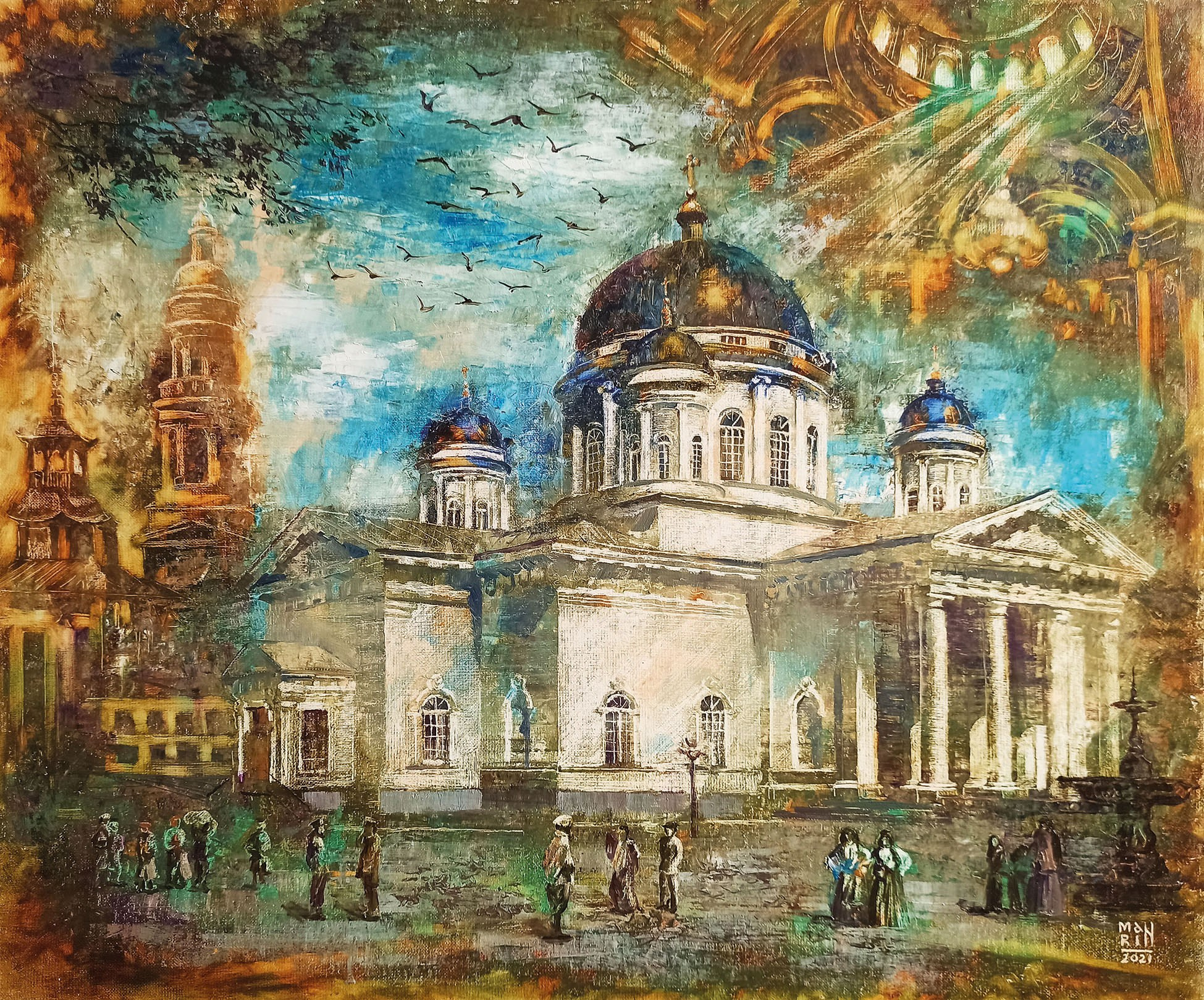 Нижний Новгород, старый Нижний,картины с Нижнем Новгородом, художник Марина Новосельская, ретро, картина в подарок, нижегородские художники, достопримечательности Нижнего Новгорода, Староярмарочный собор, нижегородская Венеция, половодье, китайские ряды, ярмарка, нижегородская ярмарка