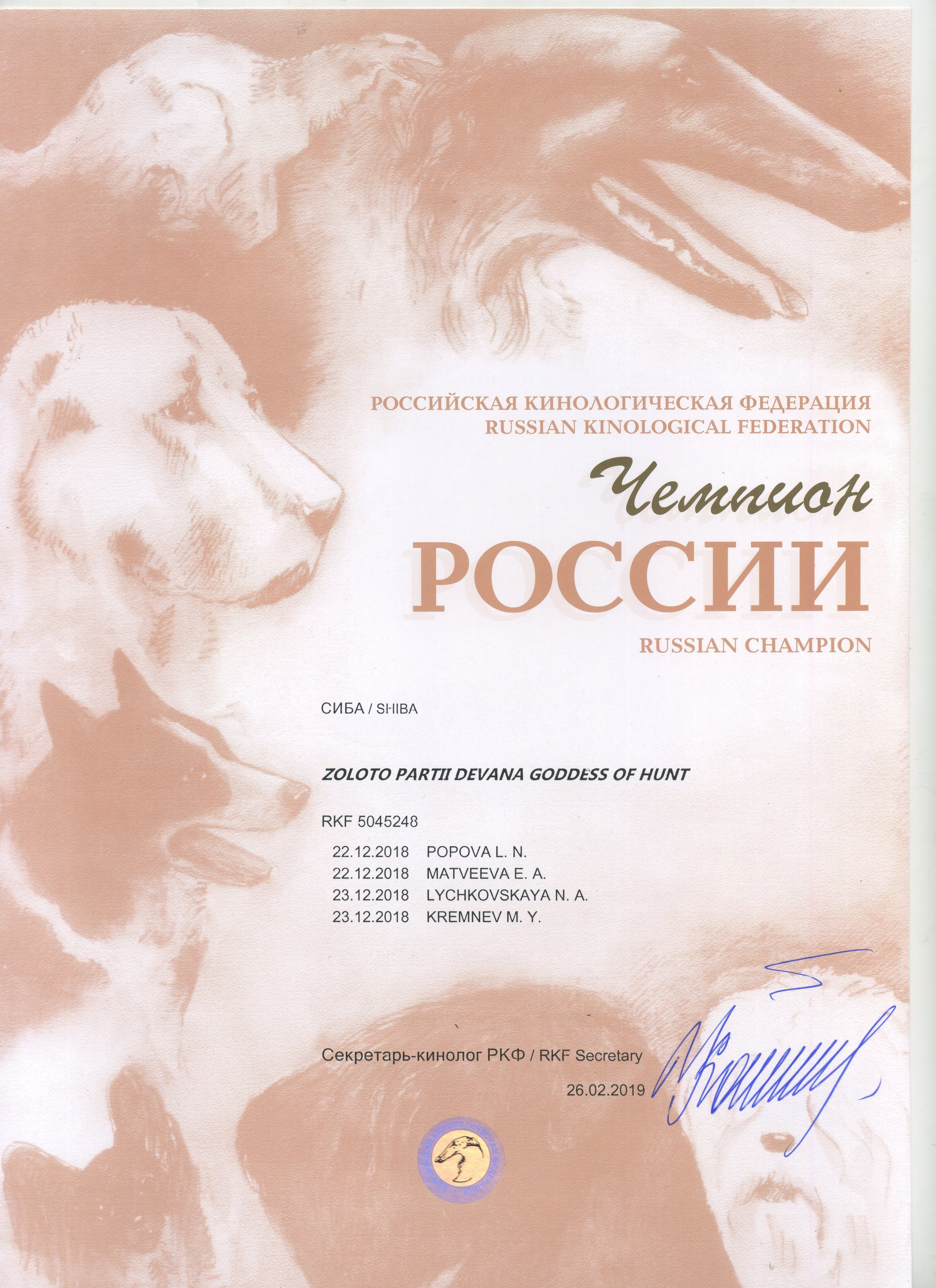 Received diplomas of the Champion of Russia and the Champion of the RKF for Deva. AMERICAN AKITA RUBYLIGHT KENNEL I SHIBA-INU