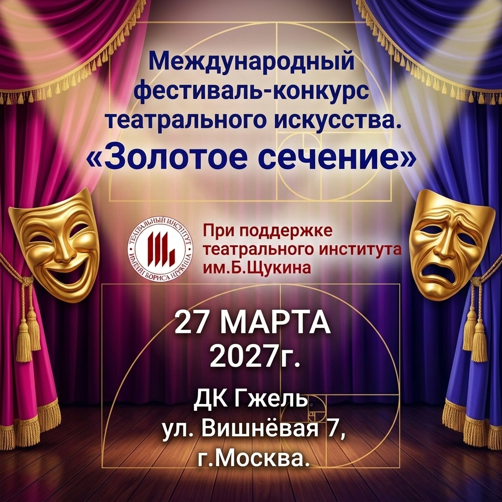 27 марта 2027 — «Золотое сечение». Международный фестиваль-конкурс театрального искусства. Золотые фестивали