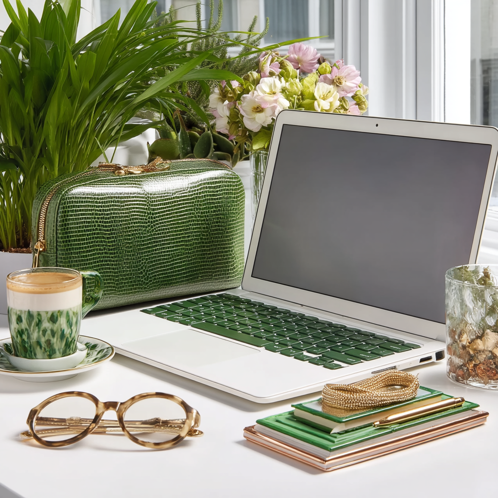 "Визуал рабочего пространства для бренда: стильный натюрморт, созданный ИИ, демонстрирующий возможности для любого продающего контента