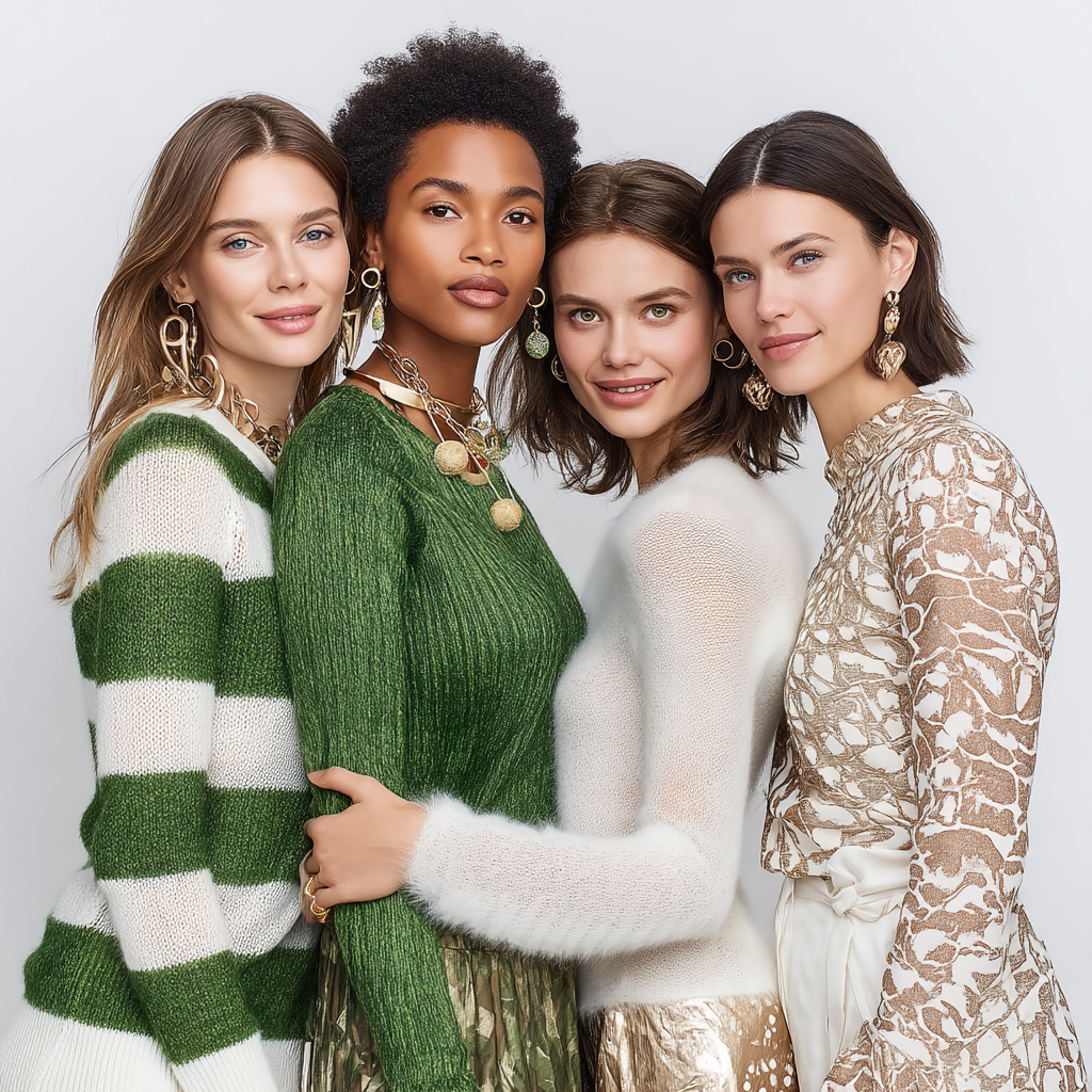 Продающий визуал с ИИ-моделями: группа женщин в разных стилях, для создания уникальных карточек товара на маркетплейсах