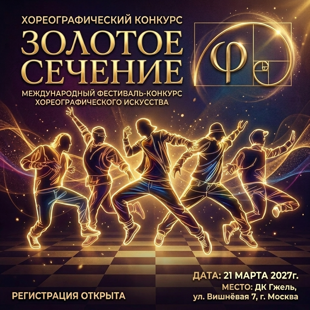 21 марта 2027 — «Золотое сечение». Международный фестиваль-конкурс хореографического искусства. Золотые фестивали