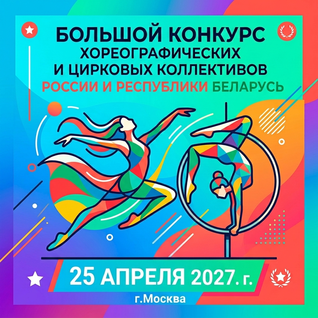 25 апреля 2027 — Большой отчётный конкурс хореографических и цирковых коллективов России и Республики Беларусь. Золотые фестивали