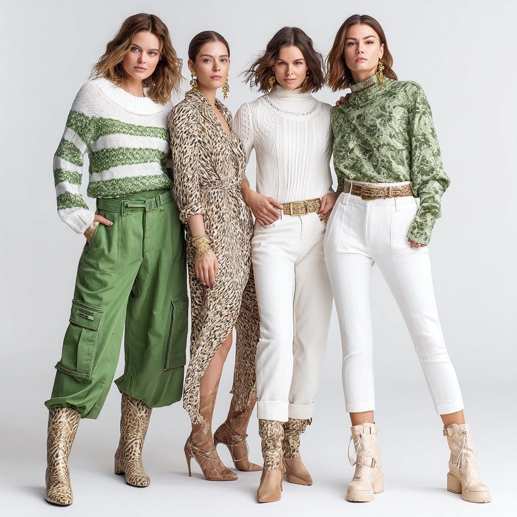 ИИ-съемка для брендов одежды: группа AI-моделей в стильных нарядах, создание контента для лукбуков на Wildberries, Ozon, Lamoda