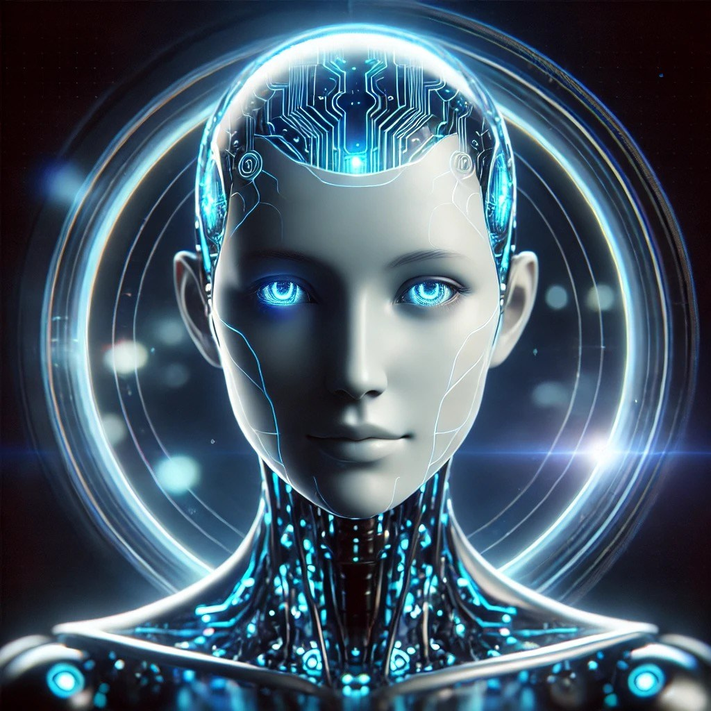 Портрет AIvy – футуристического искусственного интеллекта с цифровым разумом, создающего AI-арт.