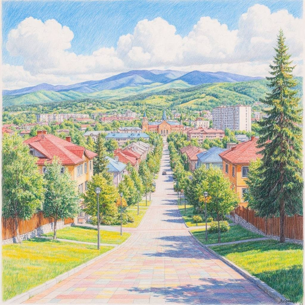 Величественный храм с золотыми куполами, окружённый зелёными деревьями. Тихо, солнечно, атмосфера умиротворённая.  Людей почти нет.