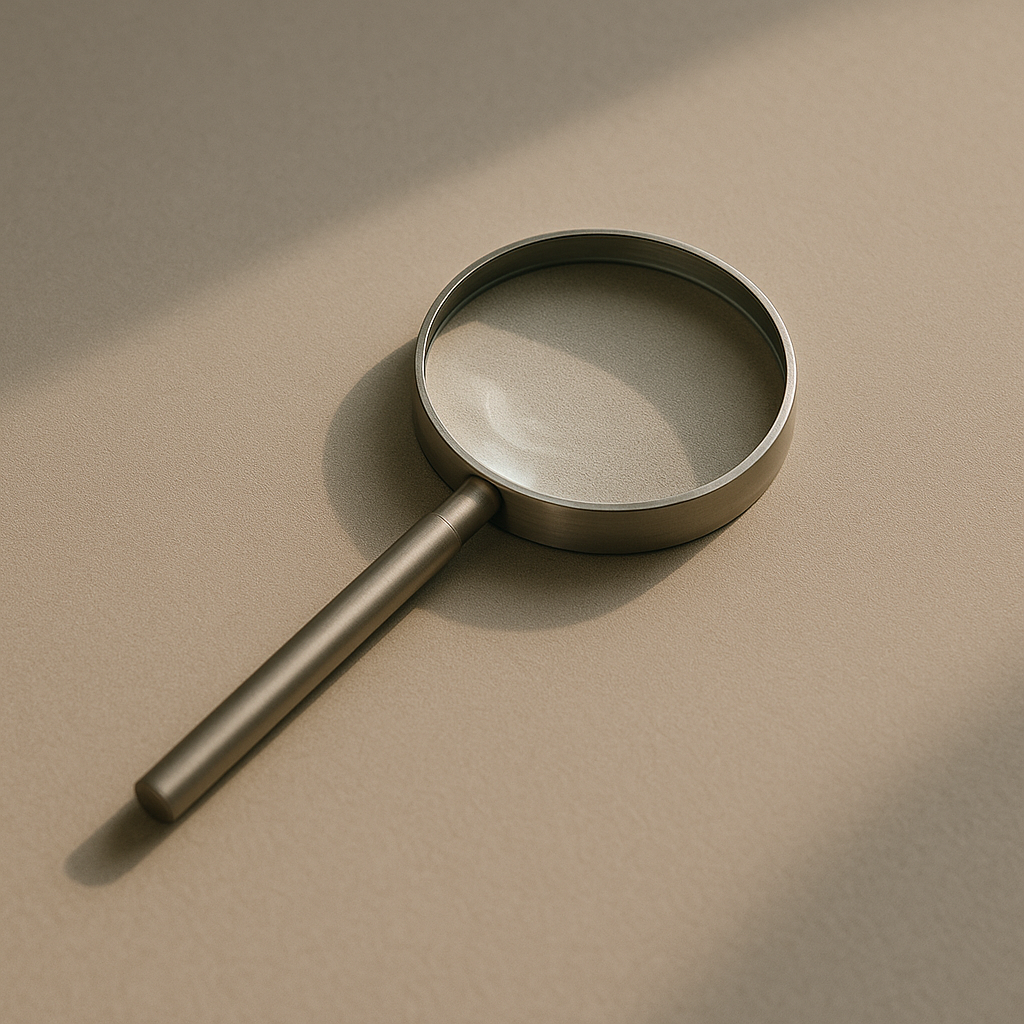 Увеличительное стекло, лежащее на чистом столе. Идеальная метафора анализа.