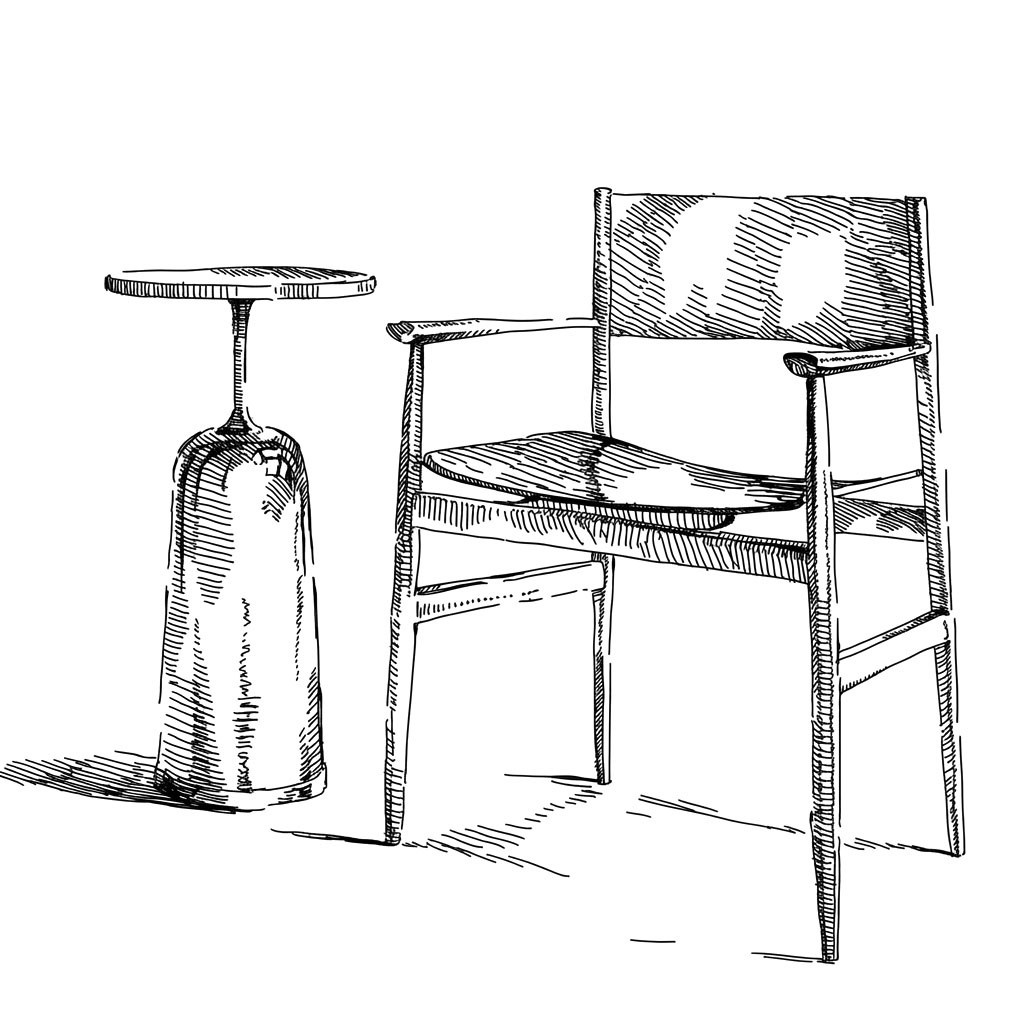 набросок стула с кофейным столиком