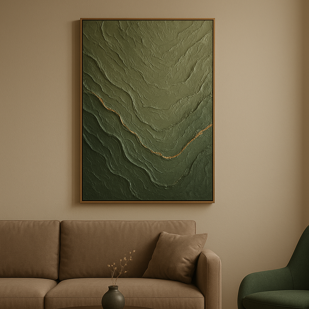 Интерьерная картина с поталью и золотыми элементами — премиальная абстрактная живопись с эффектом сияния для стильного интерьера дома