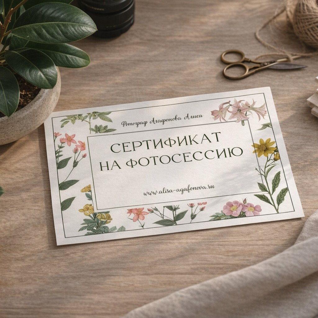 Подарочные сертификаты на фотосессию в Санкт-Петербурге. Женский и семейный фотограф в Санкт-Петербурге Алиса Агафонова